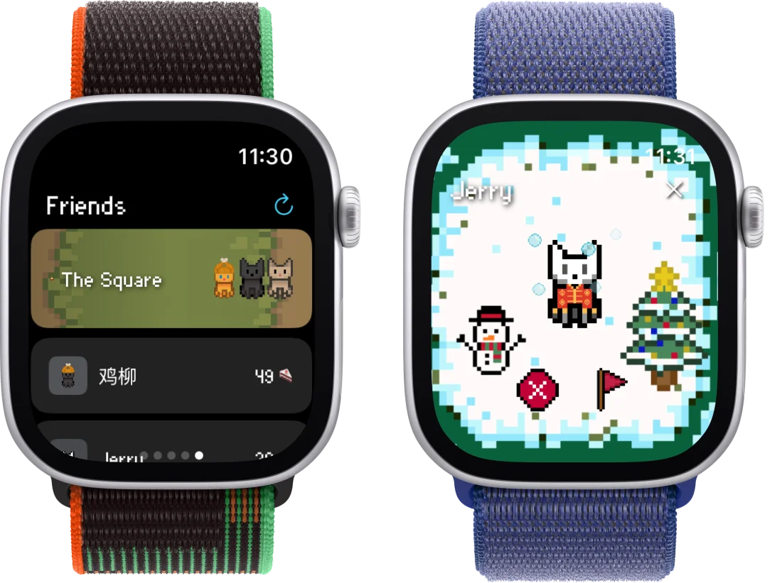 Belly social features showing friends' pets on Apple Watch